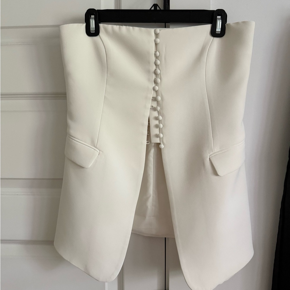 White Buttoned Strapless Suit Top